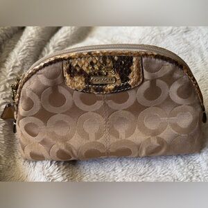 Coach Madison Op Art Tan makeup or accessory bag 7” x 5” snakeskin leather